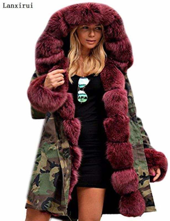 women's Parka Coats Thick Large Fur Collar Hooded Warm Coat