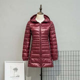 Long Down Jackets Women's Ultra-Light Hooded Duck Down Coat