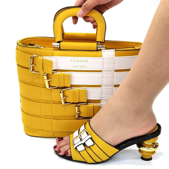 High-quality Women's Italian Shoes and Bag in Green Color Slipper
