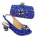 Lady's Italian Leather Shoe and Bag Set Blue Color Shoe with Matching Bag