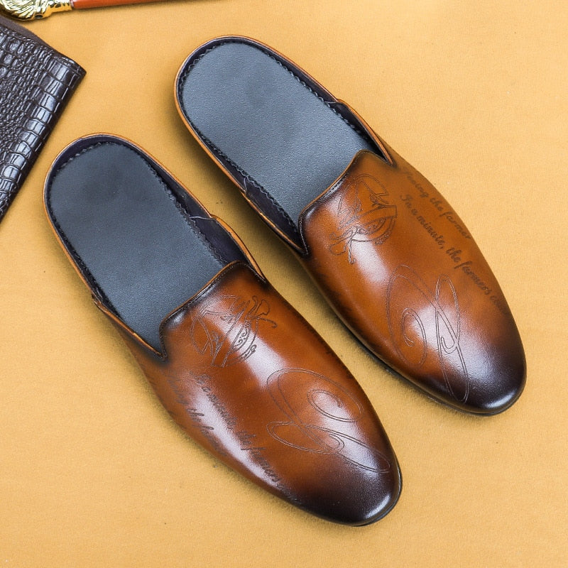 Italian Luxury Men's Slippers Genuine Leather Slip-On Loafers - Acapparelstore