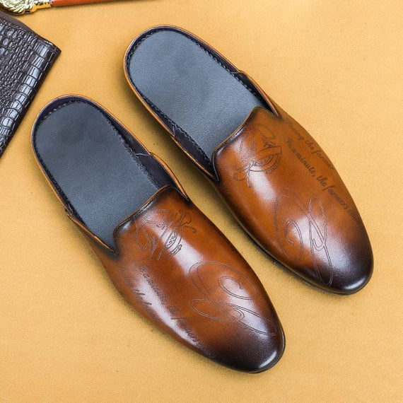 Italian Luxury Men's Slippers Genuine Leather Slip-On Loafers