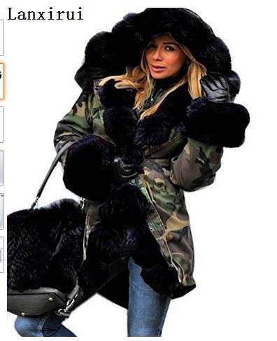 women's Parka Coats Thick Large Fur Collar Hooded Warm Coat