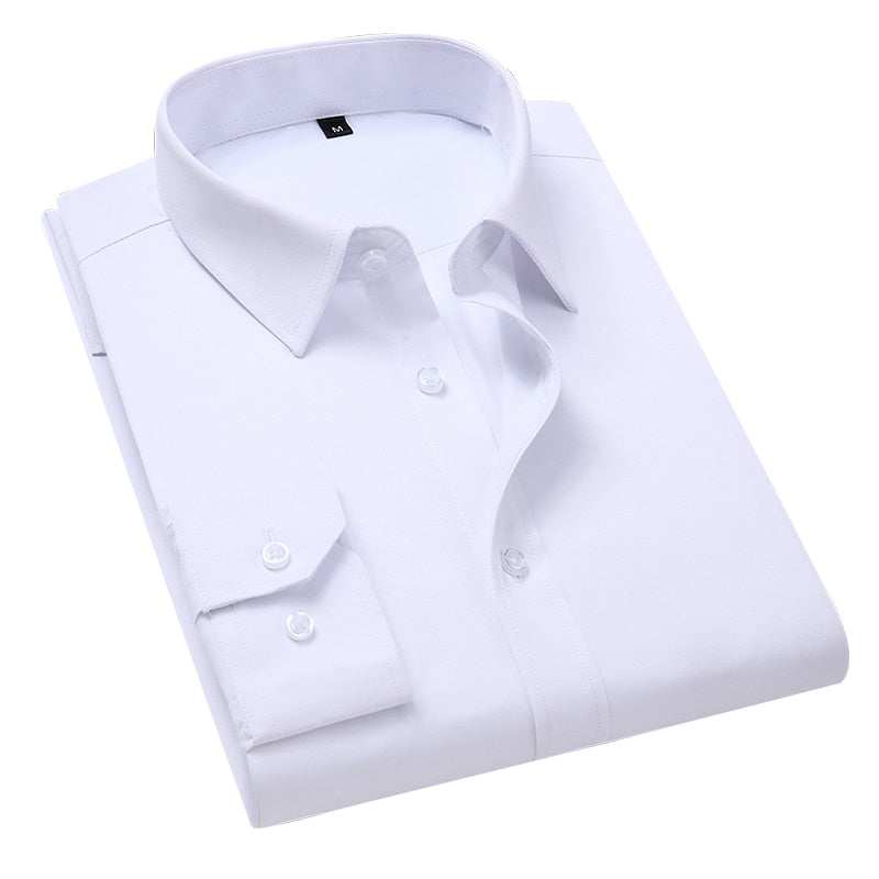 Men Solid Color Business Shirt Fashion Slim White Long Sleeve Shirt