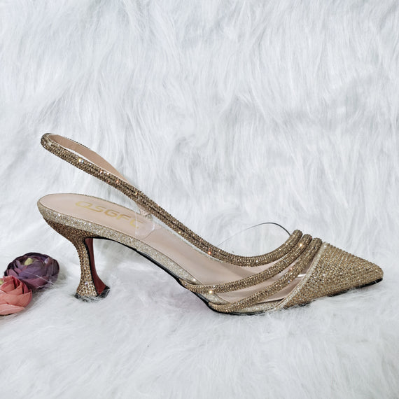 Comfortable Women's Streamline Shoes Pointed Shiny Diamond Shoes Bag