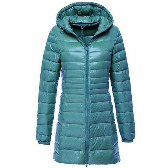 Long Down Jackets Women's Ultra-Light Hooded Duck Down Coat