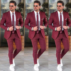 Elegant Men's Custom Burgundy Blazers Prom Two Pieces Red Tuxedos - Acapparelstore