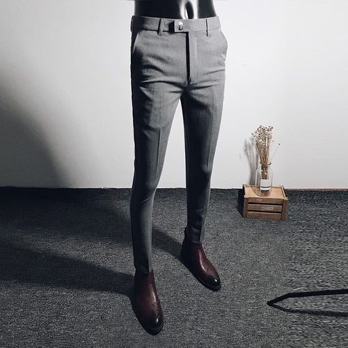 Fashion Men Suit Pants Ankle Length Business Wedding Dress Pants