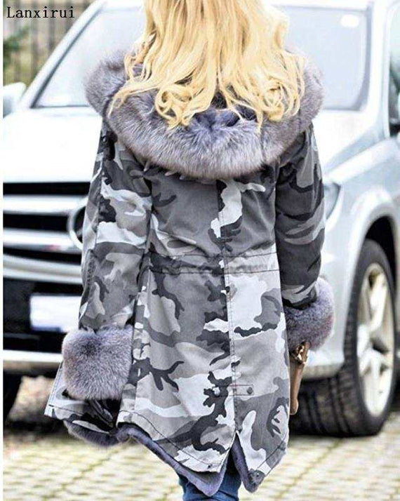 women's Parka Coats Thick Large Fur Collar Hooded Warm Coat