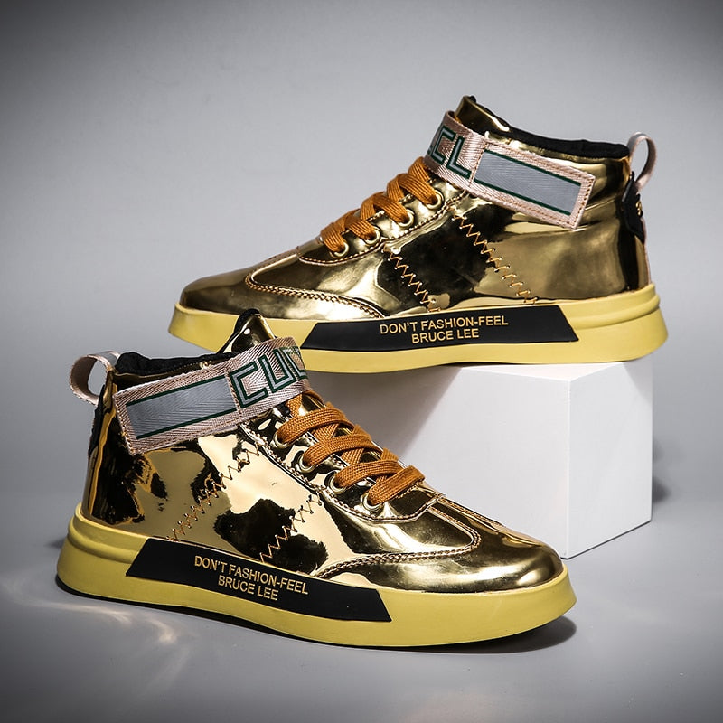 Autumn Men High Tops Shoes Golden Mirrors Sneakers Large Size