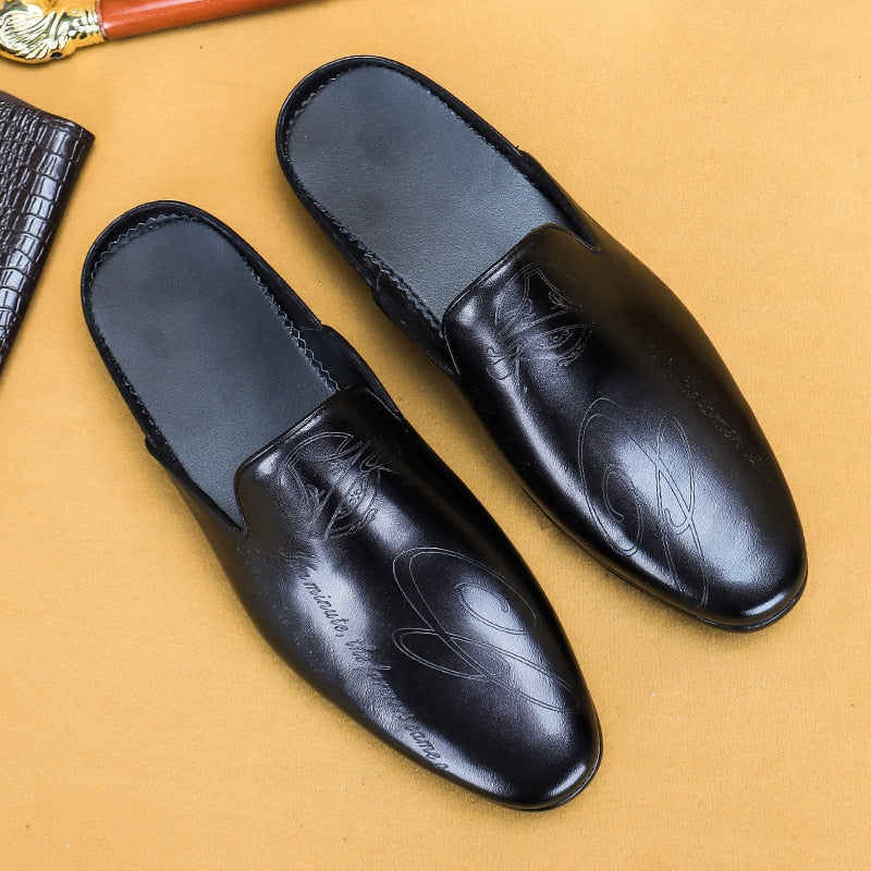 Italian Luxury Men's Slippers Genuine Leather Slip-On Loafers