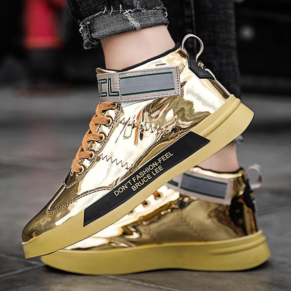 Autumn Men High Tops Shoes Golden Mirrors Sneakers Large Size