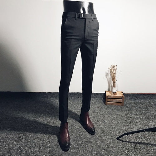 Business Formal Men Korean Style Slim Fit Suit Pants 3/4 Length Trousers  Vintage | eBay