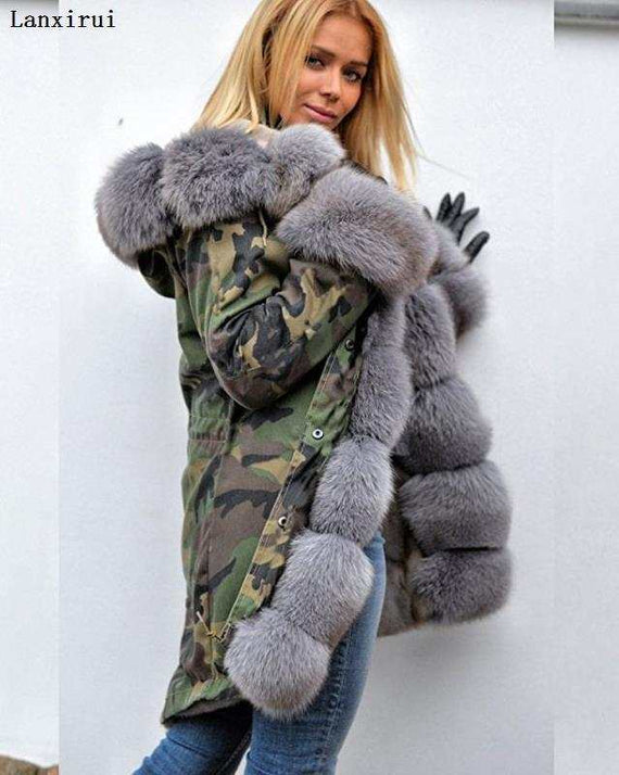 women's Parka Coats Thick Large Fur Collar Hooded Warm Coat