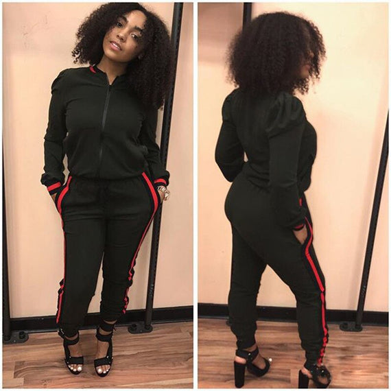 Women's Tracksuits Two Piece Stripe Jogger V Neck Sweatsuits Plus Size