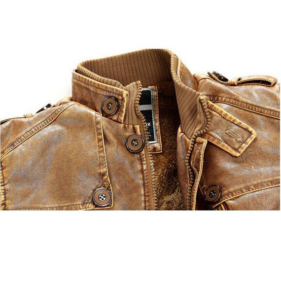 High-Quality Leather Jacket Men's Slim Warm Washed Leather Coat