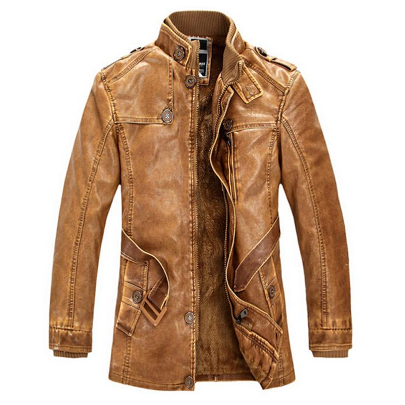 High-Quality Leather Jacket Men's Slim Warm Washed Leather Coat