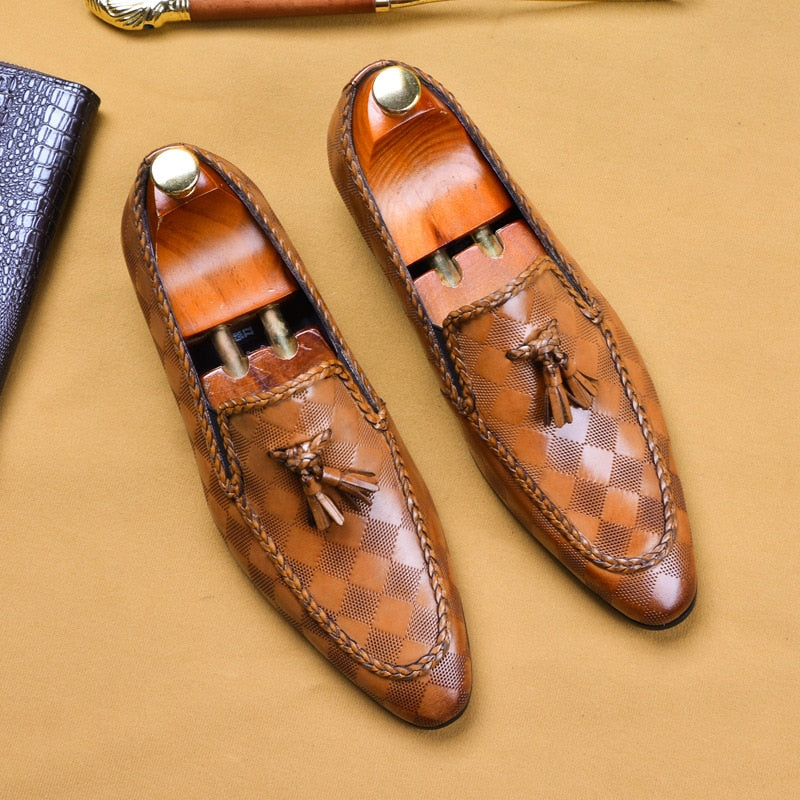 Formal Men's Shoes Genuine Leather Tassel Loafers Dress Shoes