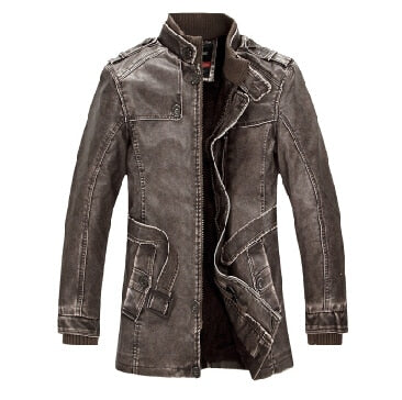 High-Quality Leather Jacket Men's Slim Warm Washed Leather Coat