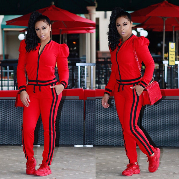 Women's Tracksuits Two Piece Stripe Jogger V Neck Sweatsuits Plus Size