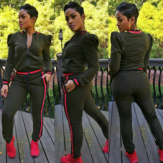 Women's Tracksuits Two Piece Stripe Jogger V Neck Sweatsuits Plus Size