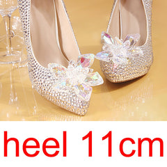 Women's Silver Crystal Wedding Shoes Rhinestone Pearl Beaded Shoes