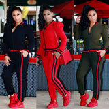 Women's Tracksuits Two Piece Stripe Jogger V Neck Sweatsuits Plus Size