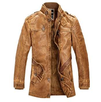 High-Quality Leather Jacket Men's Slim Warm Washed Leather Coat