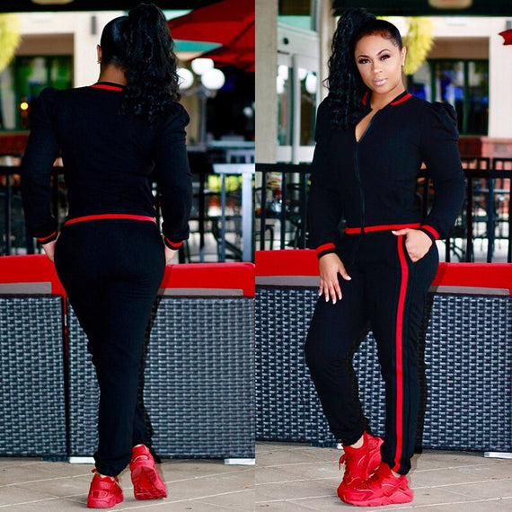 Women's Tracksuits Two Piece Stripe Jogger V Neck Sweatsuits Plus Size