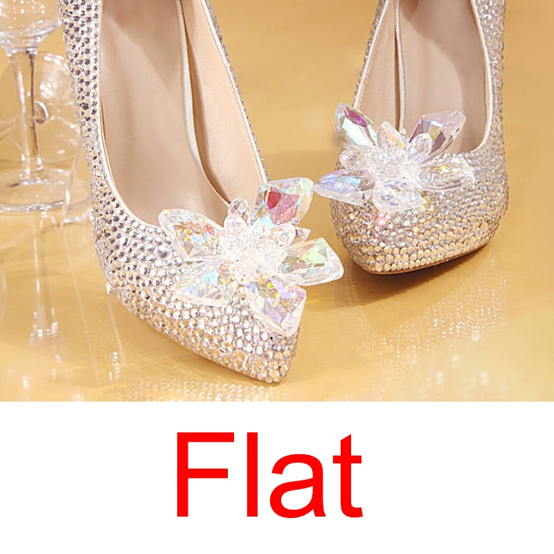 Women's Silver Crystal Wedding Shoes Rhinestone Pearl Beaded Shoes - Acapparelstore