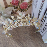 Brides Hair Jewelry Baroque Handmade Beaded Pink Gold Color Crowns