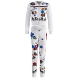 Two Piece Suit Print Butterfly Women's Flower Tracksuit Runway Jacket
