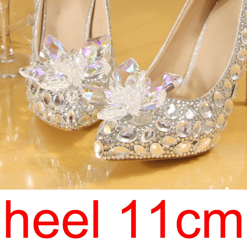 Women's Silver Crystal Wedding Shoes Rhinestone Pearl Beaded Shoes - Acapparelstore