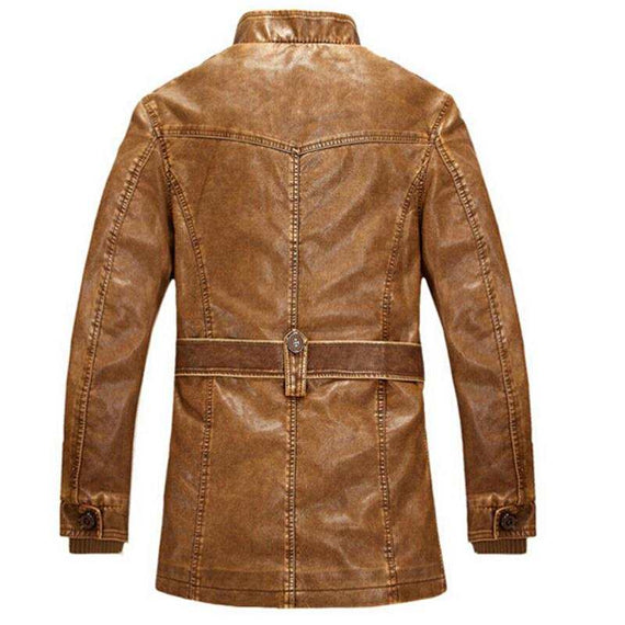 High-Quality Leather Jacket Men's Slim Warm Washed Leather Coat