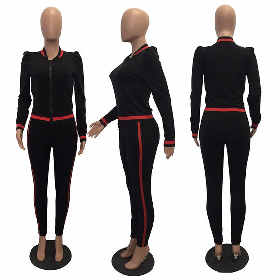 Women's Tracksuits Two Piece Stripe Jogger V Neck Sweatsuits Plus Size