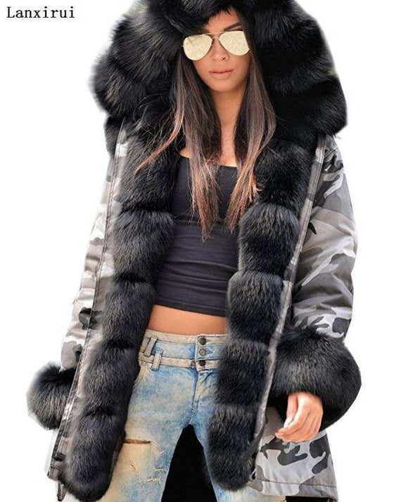 women's Parka Coats Thick Large Fur Collar Hooded Warm Coat