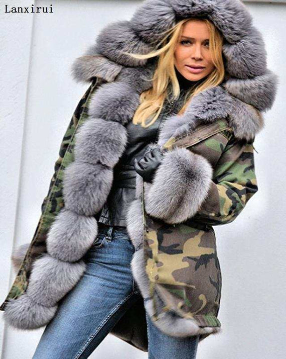 women's Parka Coats Thick Large Fur Collar Hooded Warm Coat