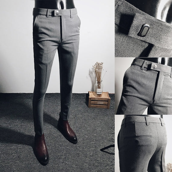Fashion Men Suit Pants Ankle Length Business Wedding Dress Pants
