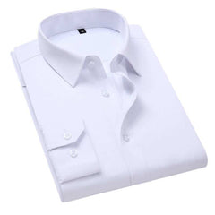Men Solid Color Business Shirt Fashion Slim White Long Sleeve Shirt