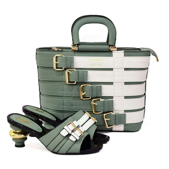 High-quality Women's Italian Shoes and Bag in Green Color Slipper