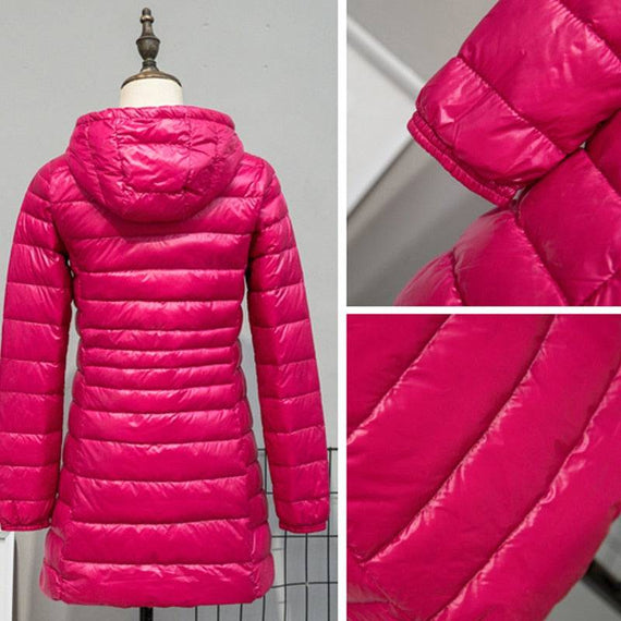 Long Down Jackets Women's Ultra-Light Hooded Duck Down Coat