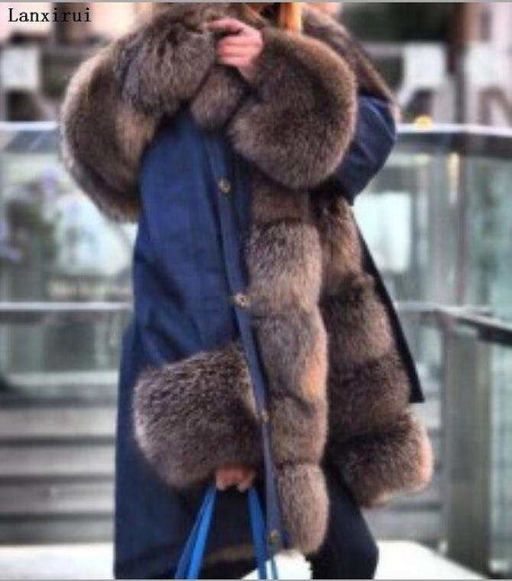 women's Parka Coats Thick Large Fur Collar Hooded Warm Coat