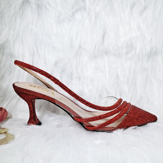 Comfortable Women's Streamline Shoes Pointed Shiny Diamond Shoes Bag