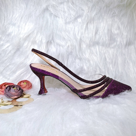 Comfortable Women's Streamline Shoes Pointed Shiny Diamond Shoes Bag