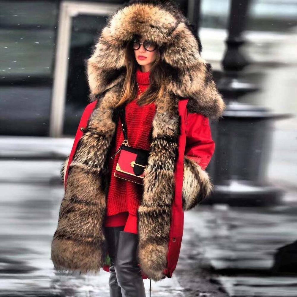 women's Parka Coats Thick Large Fur Collar Hooded Warm Coat