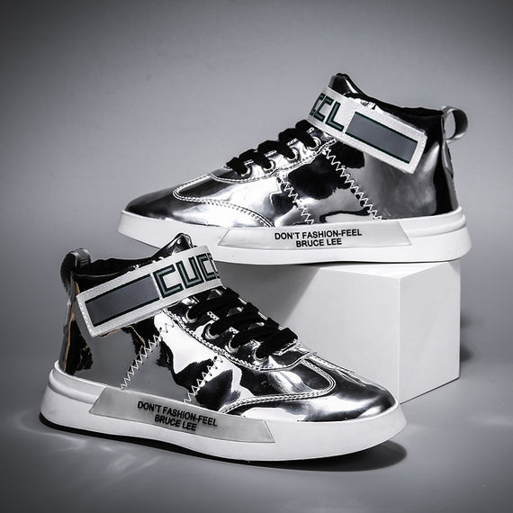 Autumn Men High Tops Shoes Golden Mirrors Sneakers Large Size
