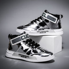 Autumn Men High Tops Shoes Golden Mirrors Sneakers Large Size - Acapparelstore
