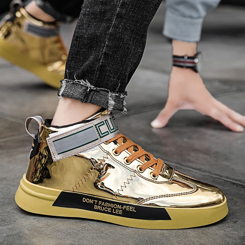 Autumn Men High Tops Shoes Golden Mirrors Sneakers Large Size