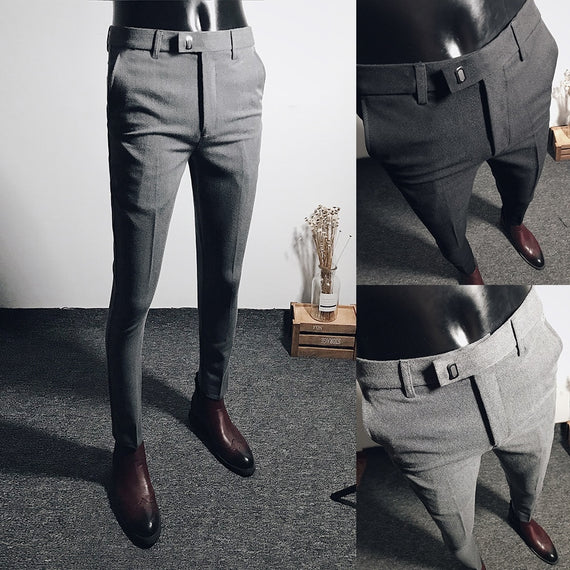 Fashion Men Suit Pants Ankle Length Business Wedding Dress Pants
