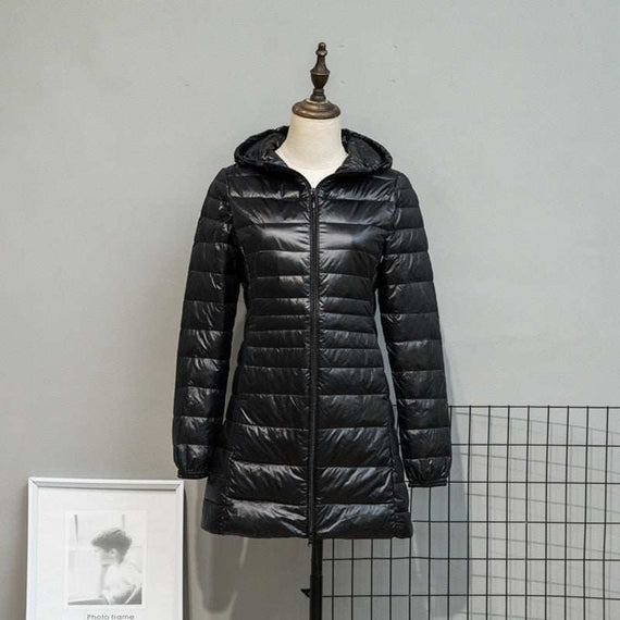 Long Down Jackets Women's Ultra-Light Hooded Duck Down Coat